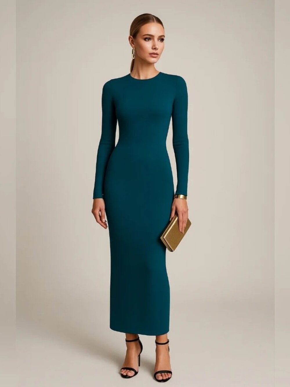 AFRM Long Sleeve Teal-Green Maxi Dress